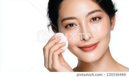 Beauty of a young woman applying foundation 130336466