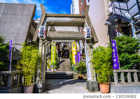 Tokyo cityscape in Japan, including Shinbashi and Karasumori Shrine 130336902