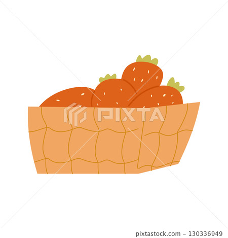 Strawberries in a basket, isolated on a white background. 130336949