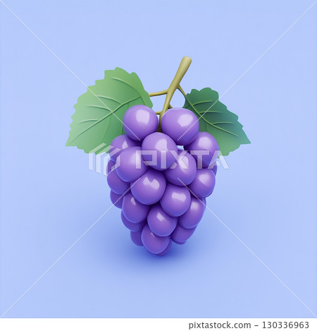 A three-dimensional rendering of a bunch of purple grapes isolated on a plain white background. 130336963
