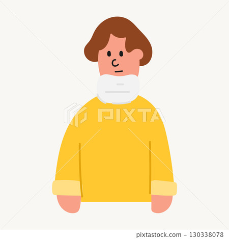 A cartoon illustration of an injured man wearing a neck brace. Health, accident recovery, and medical care concept. 130338078