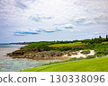 A hole overlooking the ocean at a resort golf course with a refreshing tropical blue sky and a view of the sea with its shining coral reefs (Miyakojima City, Okinawa Prefecture) 130338096