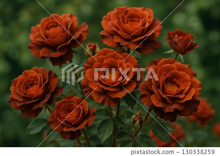 Rust colored roses in full bloom, captured in a close-up shot Rust colored roses in full bloom, captured in a close-up shot 130338259