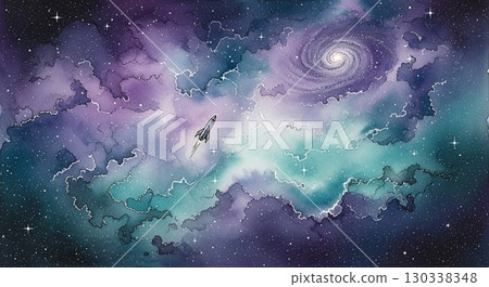 A fantastic universe with rockets and nebulae 130338348