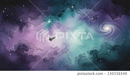 A fantastic universe with rockets and nebulae 130338349