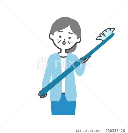 一位老婦人拿著一把又大又舊的牙刷的插圖 130338428