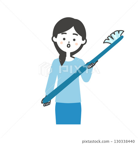 一位女士拿著一把又大又舊的牙刷的插圖 130338440