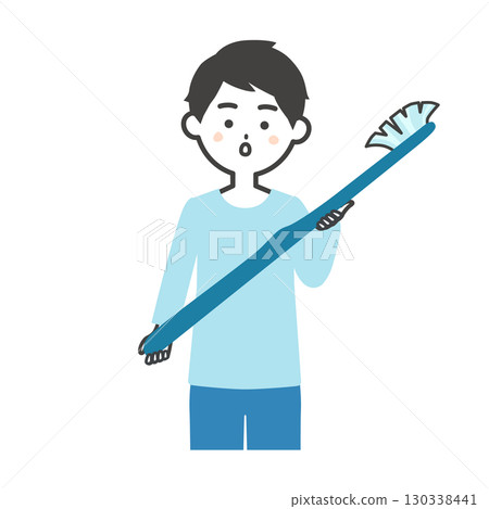一名男子手持一把又大又舊的牙刷的插圖 130338441