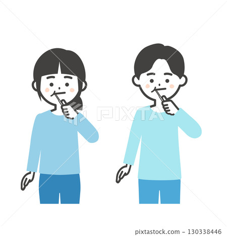 Illustration of children holding toothbrushes 130338446