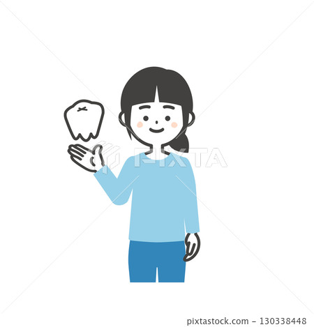 Illustration of a smiling girl with molars Illustration of a smiling girl with molars 130338448