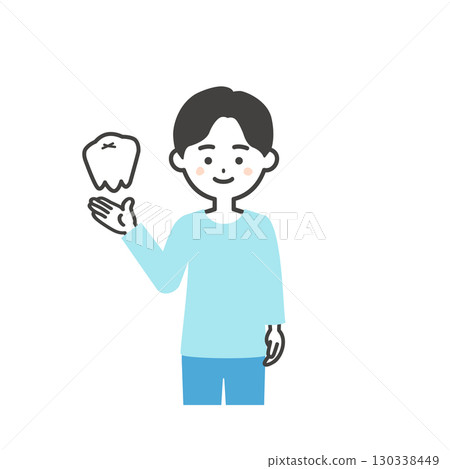 Illustration of a smiling boy with molars Illustration of a smiling boy with molars 130338449