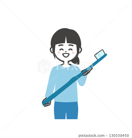 拿著大牙刷的女孩的插圖 130338450