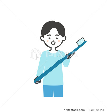 一個男孩拿著一把大牙刷的插圖 130338451