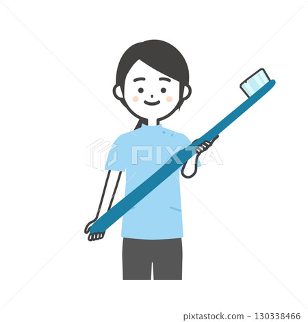 一位身穿凱西服裝的女士手持大牙刷的插圖 130338466