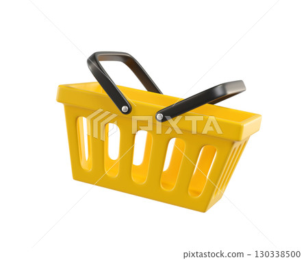 Yellow empty Shopping Cart from a supermarket for shopping. Shopping Basket, Shopping bag, 3d rendering of the icon on a transparent background 130338500