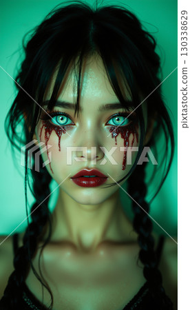 辮子女人，血淚，哥德式恐怖肖像 130338629