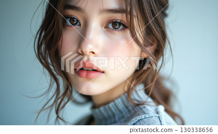 目光炯炯的年輕女子的特寫肖像 130338656