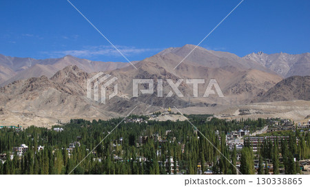 Upper part of Leh and mountains of the Ladakh Range, India. 130338865