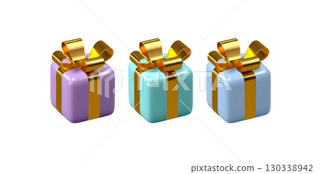 Set of 3d gift boxes wrapped golden ribbon 130338942