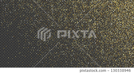 Gold glitter confetti background. Golden glittering dust on transparent background with copy space. Festive holiday shiny luxury backdrop. Abstract vector illustration 130338946