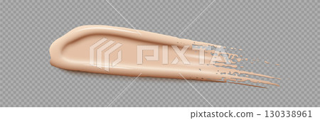 Makeup foundation swatch. Smear of liquid concealer. Beige textured cream. Face cosmetic product. Beauty industry. Realistic vector Illustration Makeup foundation swatch. Smear of liquid concealer. Beige textured cream. Face cosmetic product. Beauty industry. Realistic vector Illustration 130338961