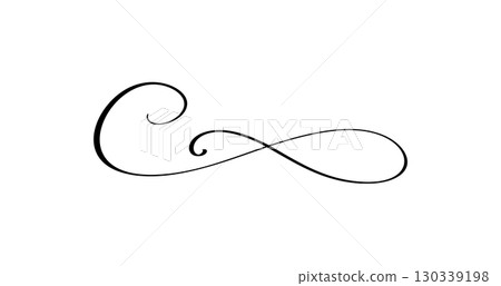 Vintage vector swirl line style divider flourish. Filigree calligraphy ornamental curls. Decorative retro design element for menu, certificate diploma, wedding invitation card, outline text 130339198
