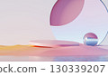 3d render, abstract pastel scene with circular platform and glass sphere 130339207