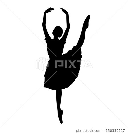 芭蕾舞女演員穿著連身裙跳舞單色剪影插圖 芭蕾舞女演員穿著連身裙跳舞單色剪影插圖 130339217