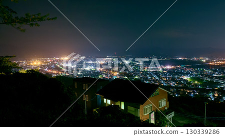 Night view from Makinohara Plateau towards Oigawa River 130339286