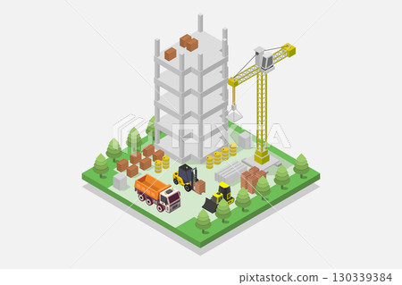 Building under construction isometric 130339384