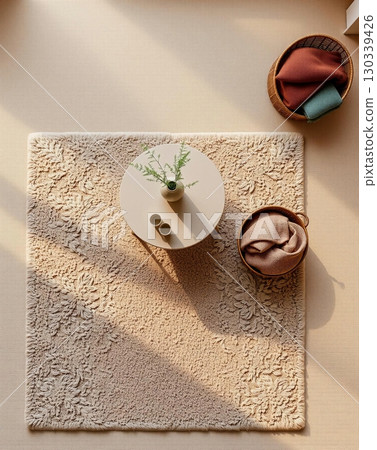Cozy Textured Rug with Natural Elements and Warm Earth Tones 130339426