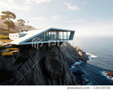 Dramatic Cliffside Retreat: Modern Coastal Architecture Marvel 130339590