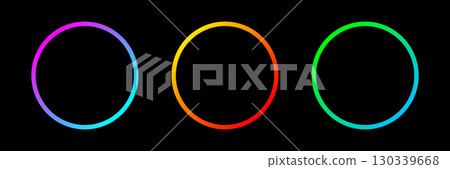 Neon glow light round frames. Abstract rainbow light circles background. Colored laser bright round icons. Colorful geometric graphic vector set isolated on black Neon glow light round frames. Abstract rainbow light circles background. Colored laser bright round icons. Colorful geometric graphic vector set isolated on black 130339668