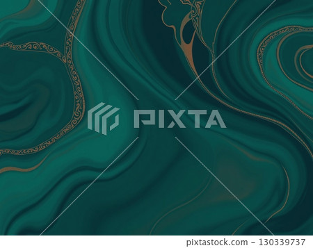Emerald Marble Swirl with Golden Ornamental Details 130339737