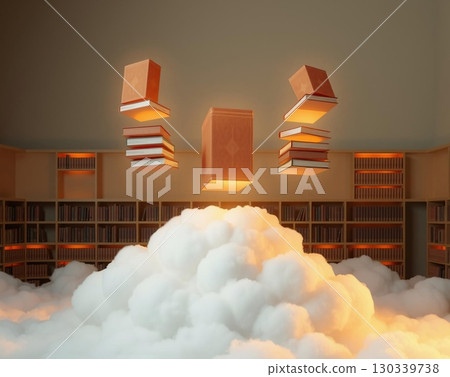 Floating Books Ascend Through Literary Cloudscapes of Knowledge 130339738