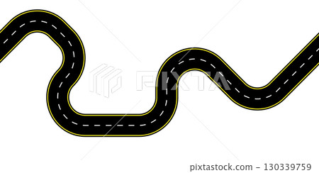 Top view illustration of a curved highway with dashed center lines and wavy asphalt texture winding path perfect for transport maps route graphics and empty lane backgrounds Top view illustration of a curved highway with dashed center lines and wavy asphalt texture winding path perfect for transport maps route graphics and empty lane backgrounds 130339759