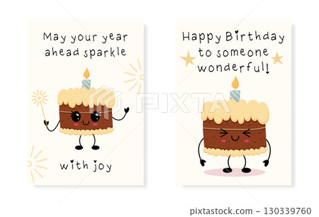 Adorable Birthday Cake Greeting Cards Perfect for Your Celebration and Festivities 130339760
