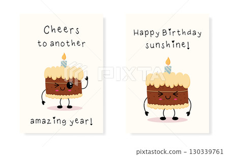 Set of lovely birthday greeting cards with cakes 130339761