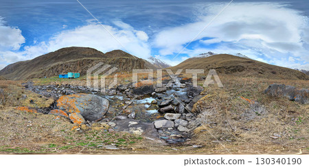 360 Spherical Panorama of Mountain river with rocks at springtime in mountain gorge at sunny afternoon 360 Spherical Panorama of Mountain river with rocks at springtime in mountain gorge at sunny afternoon 130340190
