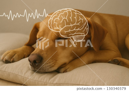 Dog Sleeping Peacefully on Pillow Animal Sleep Study Cozy Home Environment Canine Cognition Concept 130340379