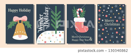 Christmas card in minimalism style. Geometric linear pattern with Christmas and Happy New Year. Christmas abstraction for greetings, invitations, banners, backgrounds. Christmas card in minimalism style. Geometric linear pattern with Christmas and Happy New Year. Christmas abstraction for greetings, invitations, banners, backgrounds. 130340862