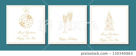 Christmas card in minimalism style. Geometric linear pattern with Christmas and Happy New Year. Christmas abstraction for greetings, invitations, banners, backgrounds. Christmas card in minimalism style. Geometric linear pattern with Christmas and Happy New Year. Christmas abstraction for greetings, invitations, banners, backgrounds. 130340863