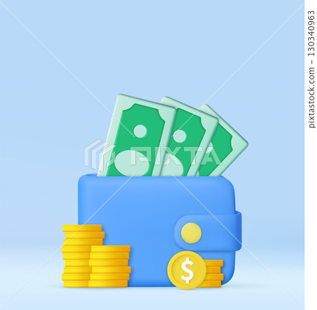 3d Wallet with Cash and Coins 3d Wallet with Cash and Coins 130340963