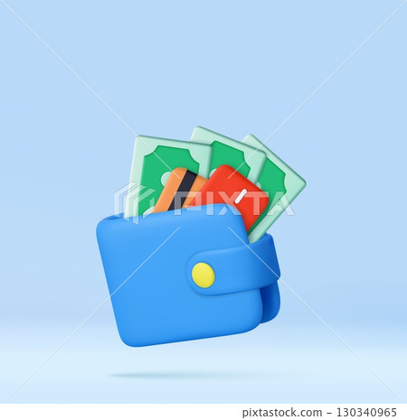 3d Wallet with Cash and Credit Cards 130340965