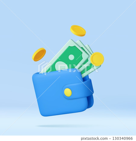 3d Wallet with Cash and Coins 3d Wallet with Cash and Coins 130340966