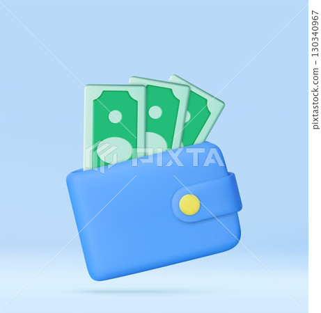 3d Wallet with Cash Money 130340967