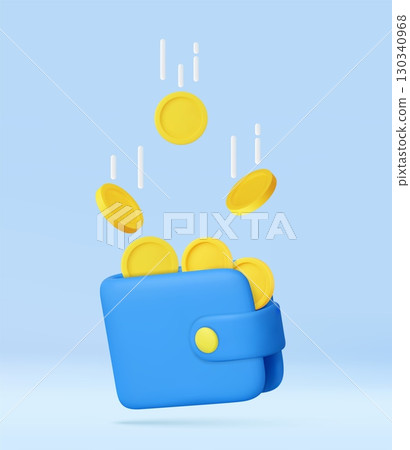 3D Wallet Collecting Falling Gold Coins 130340968