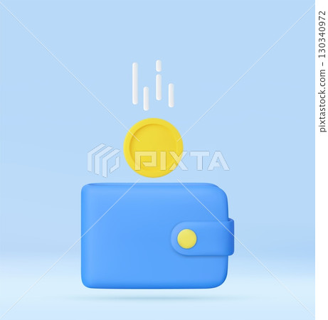 3d wallet and falling coin. saving money concept. 130340972