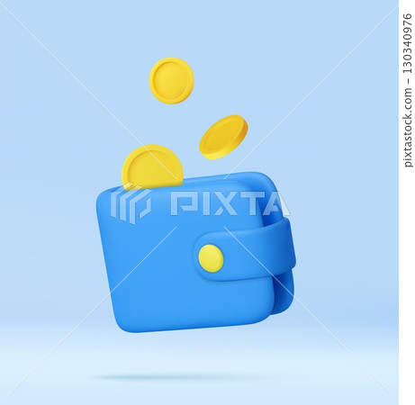 3D Blue Wallet with Falling Coins. 3D Blue Wallet with Falling Coins. 130340976