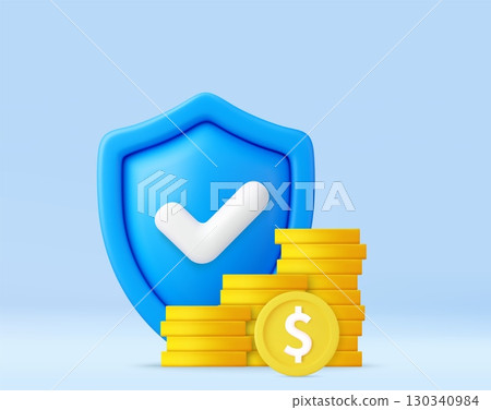 3d Secure Investment Concept with Shield and Coins 130340984